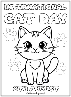 International Cat Day Free Printable Colouring Picture