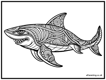 Zentangle Shark Colouring Picture