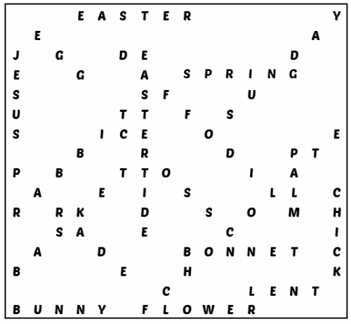 Easter Wordsearch Solution