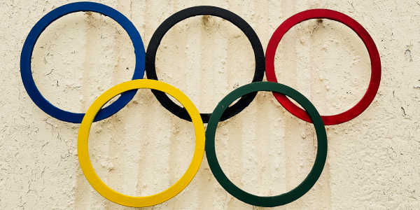 Olympic rings on a wall