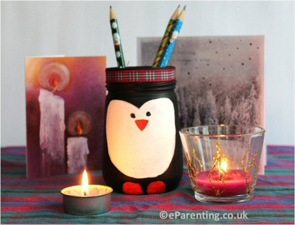 Easy Penguin Mason Jar Craft