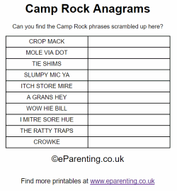 Free Printable Camp Rock Anagrams