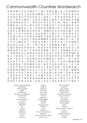 Commonwealth Countries Word Search