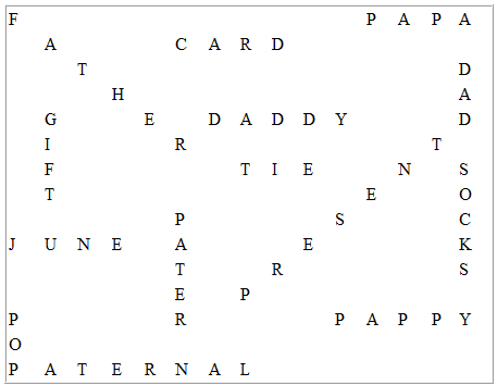 Solution to Father's Day Wordsearch on eParenting