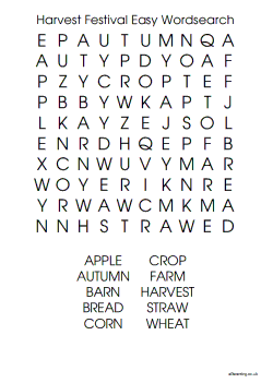 Free printable easy Harvest Festival Wordsearch.