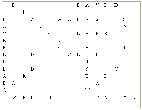 St. David's Day Wordsearch Solution