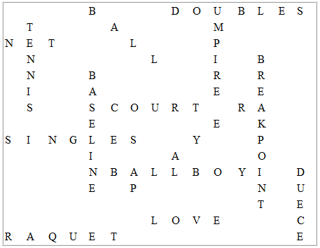 Solution to the Tennis wordsearch on eParenting.co.uk
