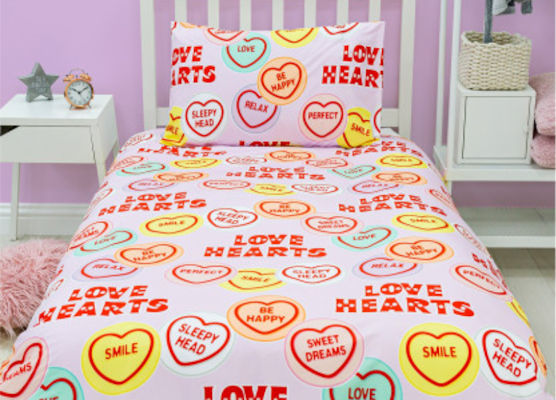 Love Hearts Happy Rotary Single Duvet Cover And Pillowcase Set